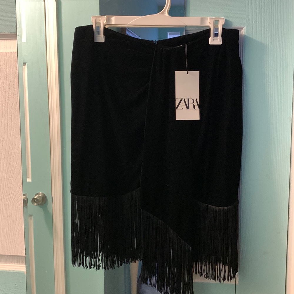 Zara velvet fringe skirt